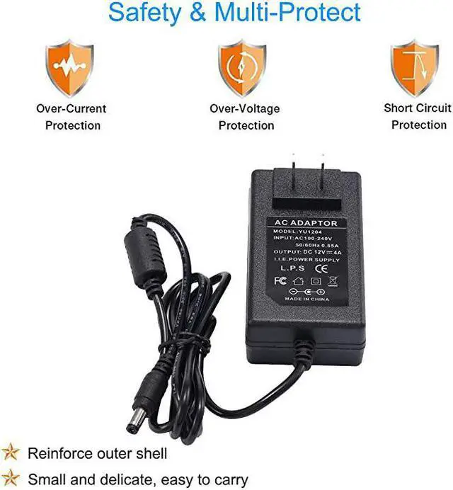 Alt view image 4 of 7 - DC 12V 4A 48W Power Supply AC 100240V 5060Hz to DC 12V ACDC Power Adapter with 55x25mm DC Plug + 55x21mm DC Female Jack Socket for 12V LED Strip Lights