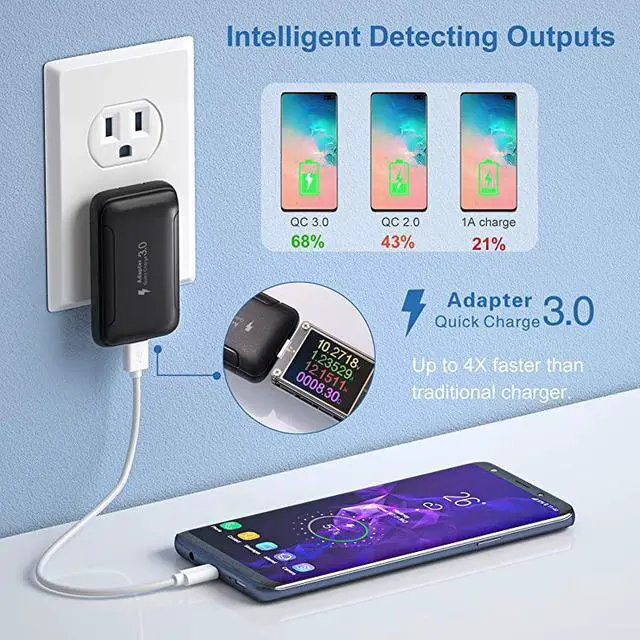 Alt view image 3 of 7 - Quick Charging 3.0,  2 Pack 18W QC 3.0 Fast Charging Charger Block Slim Flat Wall Charger Compatible with Wireless Charger,Galaxy S10 S9 S8 Plus Note 8 9 10+,iPhone 11 Pro Max/XR/XS/Max-Black