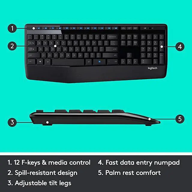 Alt view image 6 of 7 - MK345 Wireless Combo FullSized Keyboard with Palm Rest and Comfortable RightHanded Mouse Black