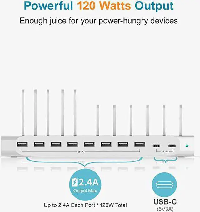 Alt view image 3 of 4 - USB C Charging Station 120W 10 Port Type C Charging Organizer for Multiple Devices iPhone Smartphones Tablets Supports 8 iPads Charging Simultaneously UL Certified