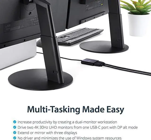 Alt view image 3 of 6 - com 2Port Multi Monitor Adapter USBC to 2x HDMI Video Splitter USB TypeC to HDMI MST Hub Dual 4K 30Hz or 1080p 60Hz Thunderbolt 3 Compatible Windows Only MSTCDP122HD