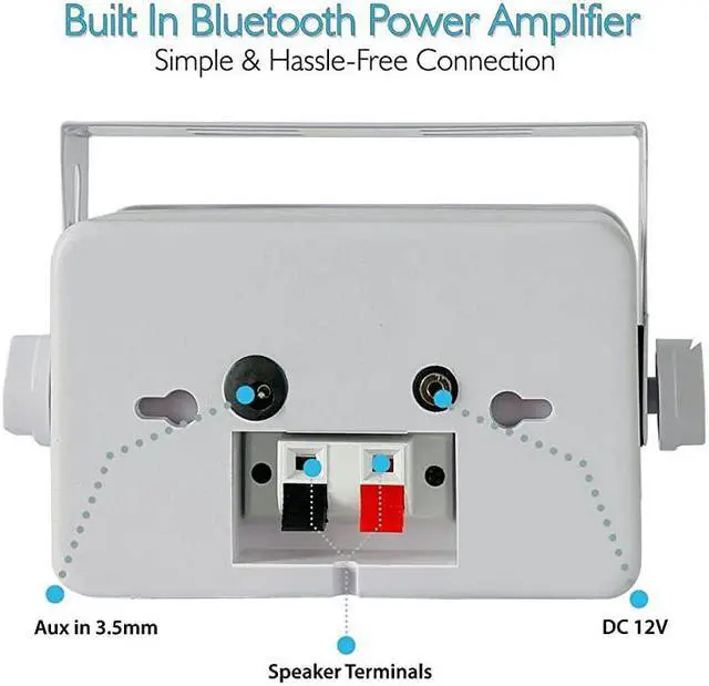 Alt view image 4 of 5 - Outdoor Waterproof Wireless Bluetooth Speaker 35 Inch Pair 3way Active Passive Weatherproof Wall Ceiling Mount Dual Speakers System w Heavy Duty Grill Patio Indoor Use  PDWR42WBT White