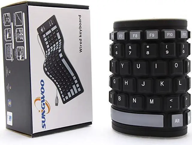 Alt view image 6 of 7 - Foldable Silicone Keyboard USB Wired Waterproof Rollup Keyboard for PC Notebook Laptop Black+Grey