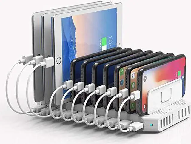 Alt view image 7 of 7 - Phone Organizer and Charging Station for Multiple Devices 10 Port USB Charging Station Dock with Adjustable Dividers and Smart IC