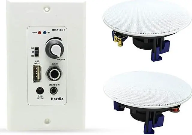 Main image of Home Audio Package Wall Mount Audio Control Amplifier Receiver System and HCS418 in Ceiling Bathroom Kitchen Living Room Speakers A Pair