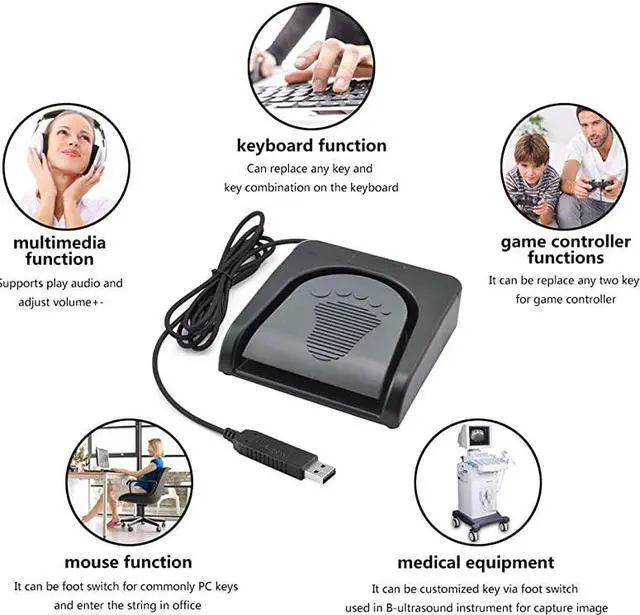 Alt view image 3 of 7 - Upgraded USB Single Foot Pedal Switch Control One Key Footswitch Program Customized Computer Keyboard Mouse Game Action HID Black