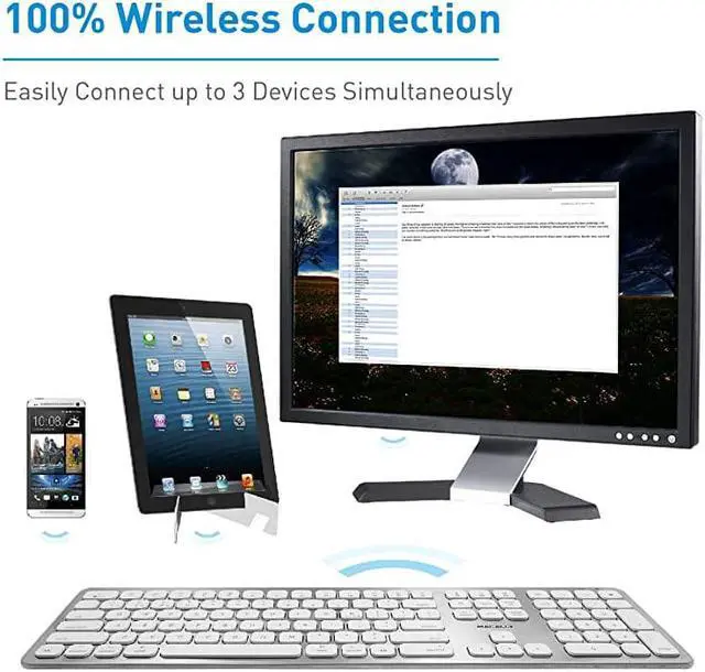 Alt view image 5 of 7 - Bluetooth Wireless Keyboard for Mac iMac Apple Mac Pro Mac Mini MacBook ProAir Laptop Rechargeable Slim FullSize Mac Wireless Keyboard BTWKEYMB