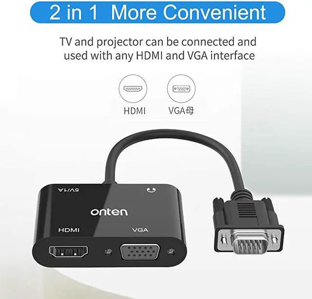 Alt view image 3 of 7 - VGA to HDMI VGA Adapter  VGA Splitter 1 VGA in HDMI VGA 2 Out VGA HDMI Interface Display at The Same time VGA to HDMI VGA Adapter for Computer Desktop Laptop PC Monitor Projector