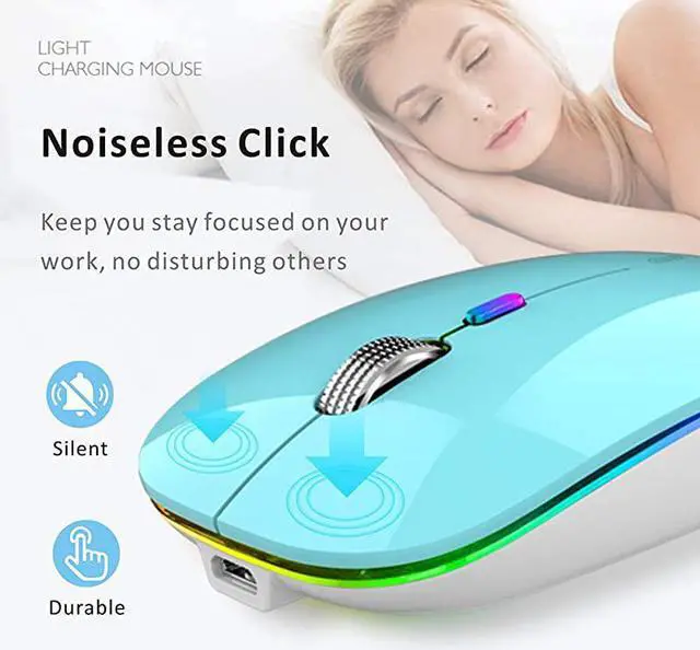 Alt view image 3 of 7 - LED Wireless Mouse  G12 Slim Rechargeable Wireless Silent Mouse 24G Portable USB Optical Wireless Computer Mice with USB Receiver and Type C Adapter Blue