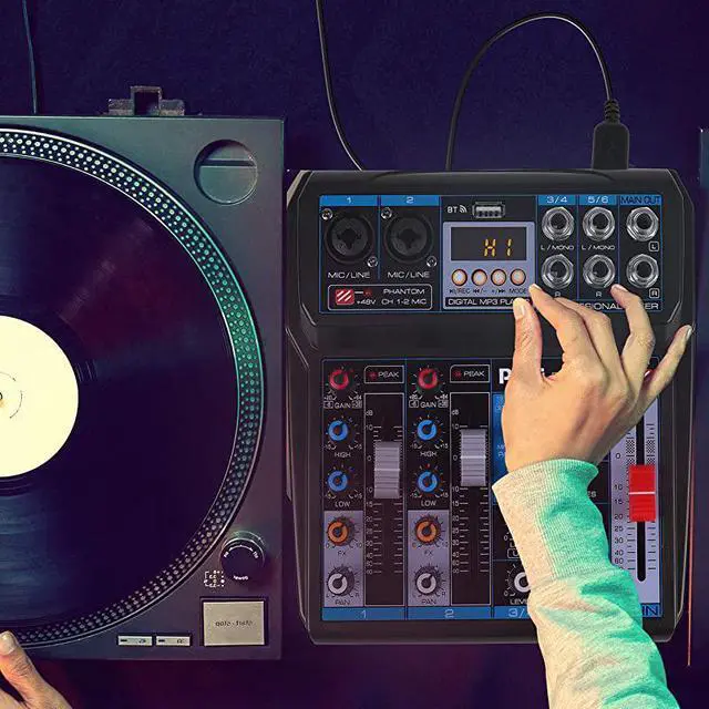 Main image of Professional Wireless DJ Audio Mixer 6Channel Bluetooth Compatible DJ Controller Sound Mixer wDSP Effects USB Audio Interface Dual RCA in XLR14 Microphone in Headphone Jack PMX44T5