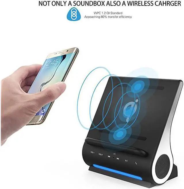 Alt view image 3 of 7 - Dockall D100 Qi Wireless Charger Bluetooth Premium Speakers Docking Station with Built in Mic Handsfree call 3 in 1 Station for iPhone and Samsung phone