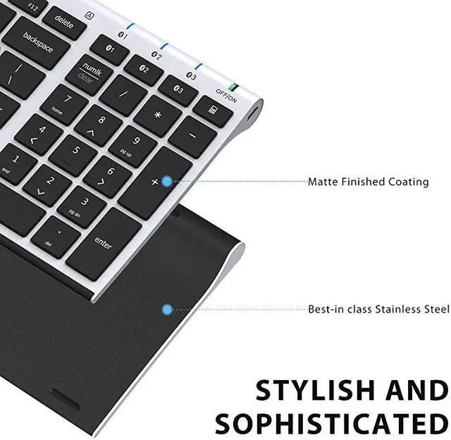 Alt view image 5 of 7 - BK10 Bluetooth Keyboard Multi Device Keyboard Rechargeable Bluetooth 51 with Number Pad Ergonomic Design Full Size Stable Connection Keyboard for iPad iPhone Mac iOS Android Windows