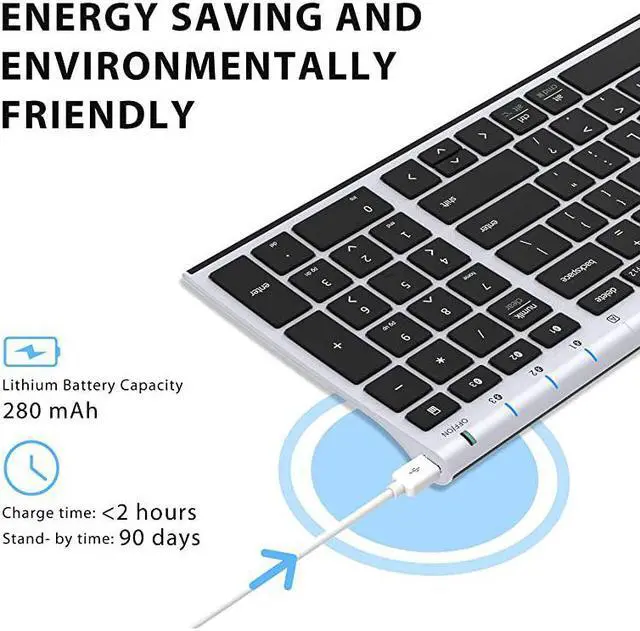 Alt view image 3 of 7 - BK10 Bluetooth Keyboard Multi Device Keyboard Rechargeable Bluetooth 51 with Number Pad Ergonomic Design Full Size Stable Connection Keyboard for iPad iPhone Mac iOS Android Windows