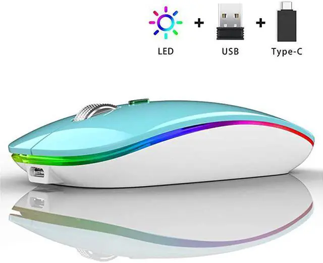 Main image of LED Wireless Mouse  G12 Slim Rechargeable Wireless Silent Mouse 24G Portable USB Optical Wireless Computer Mice with USB Receiver and Type C Adapter Blue