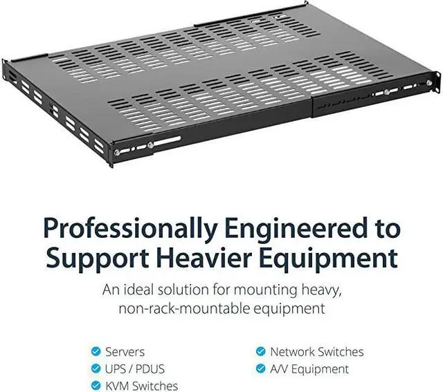 Alt view image 3 of 7 - com 1U Adjustable Vented Server Rack Mount Shelf 250lbs 195 to 38in Deep Universal Tray for 19quot AV Network Equipment Rack ADJSHELFHDVBlack