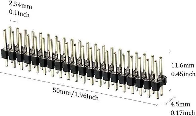 Alt view image 3 of 7 - BreakAway 01 Inch 2 x 20pin Strip Dual Male Header Double Row Straight Connector Pin Header Compatible with Raspberry Pi Zero GPIO Pack of 20