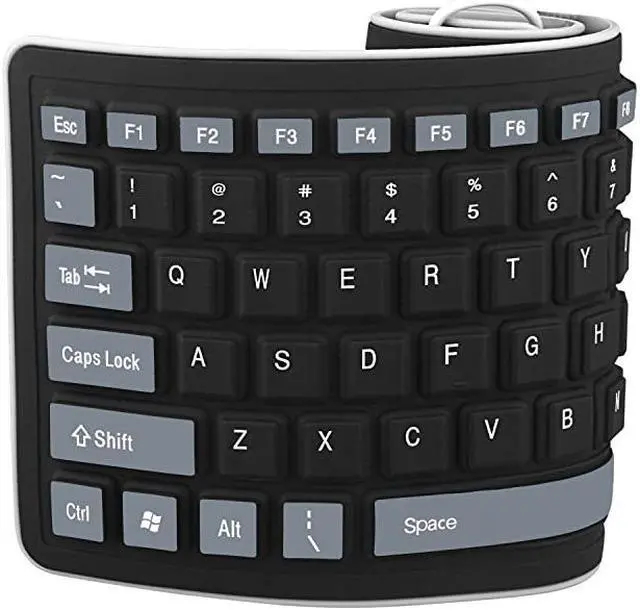 Alt view image 3 of 7 - Foldable Silicone Keyboard USB Wired Waterproof Rollup Keyboard for PC Notebook Laptop Black+Grey