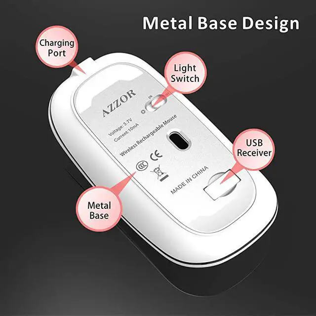 Alt view image 6 of 7 - LED Wireless Mouse  G12 Slim Rechargeable Wireless Silent Mouse 24G Portable USB Optical Wireless Computer Mice with USB Receiver and Type C Adapter Blue