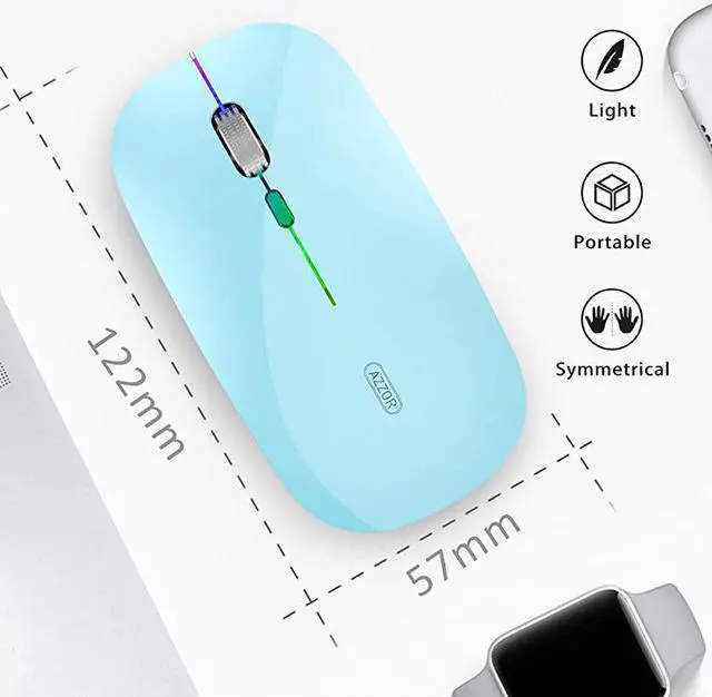 Alt view image 4 of 7 - LED Wireless Mouse  G12 Slim Rechargeable Wireless Silent Mouse 24G Portable USB Optical Wireless Computer Mice with USB Receiver and Type C Adapter Blue