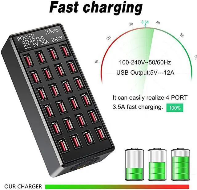 Alt view image 6 of 6 - 24(20A) Port USB Fast Charging Station,Travel Desktop USB Rapid Charger,Multi Ports Charging Station Organizer Compatible with Smartphones,Tables, and More Devices,fit School,mall,Hotel,Shop