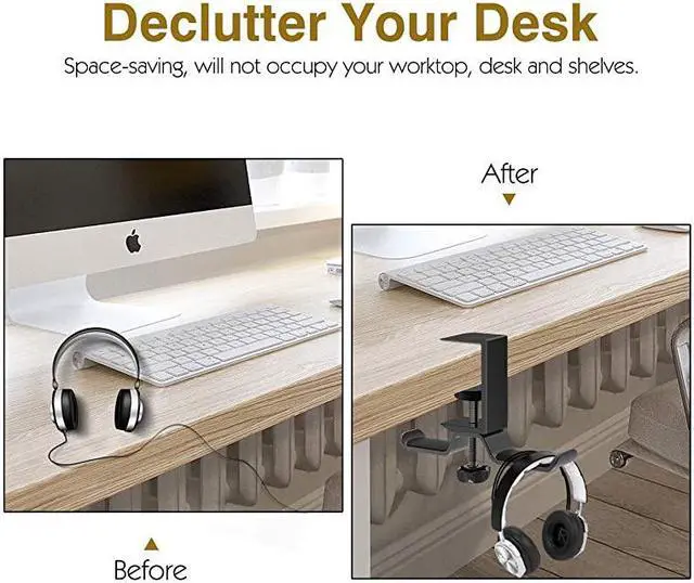 Alt view image 2 of 7 - Headphone Stand 360 Degree Rotatable Aluminum Headphone Hanger Desk Holder Mount with Adjustable Clamp for All Headphones Beats Sony Sennheiser AudioTechnicaPS5 Gaming Headphone Black