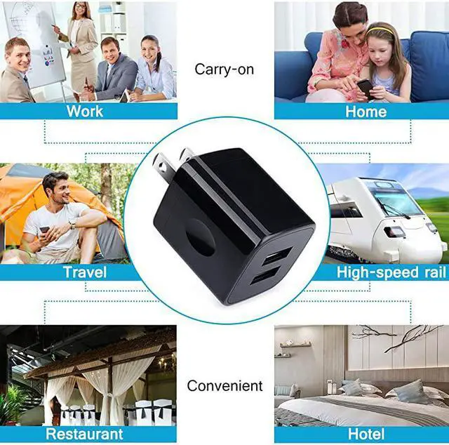 Alt view image 5 of 7 - Wall Charger3Pack 21A5V Dual Port Cubes Power Adapter Charger Plug Charging Block Compatible for iPhone11ProXsXRX8766s PlusSamsung Galaxy S10S9Note1098LG G8MotoGoogle Black