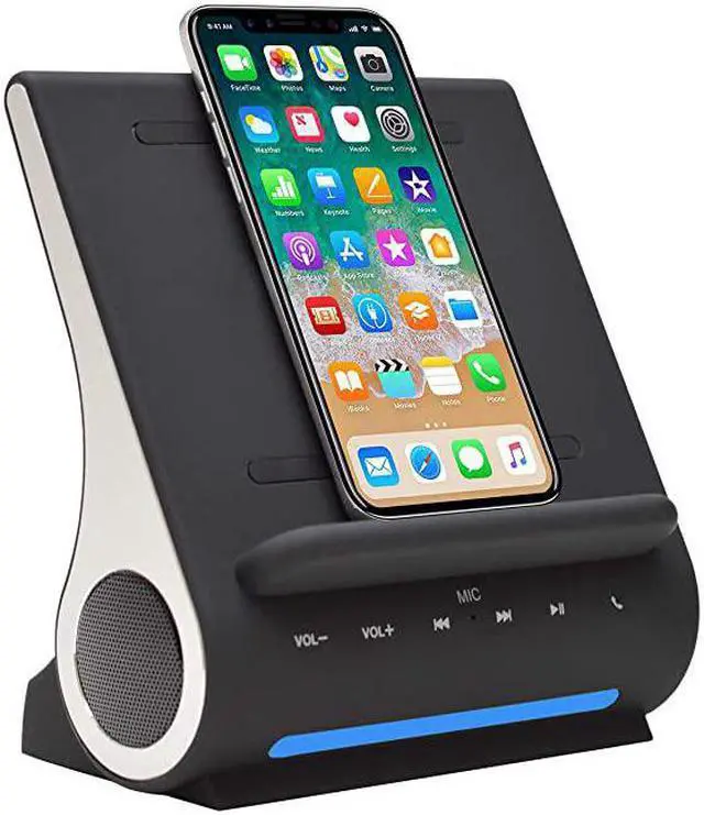 Main image of Dockall D100 Qi Wireless Charger Bluetooth Premium Speakers Docking Station with Built in Mic Handsfree call 3 in 1 Station for iPhone and Samsung phone