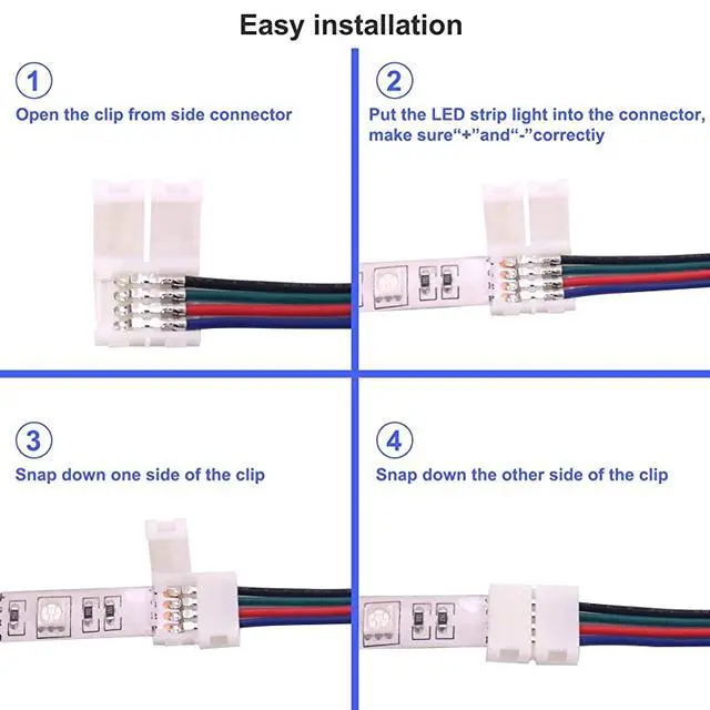 Alt view image 2 of 7 - 4Pin RGB LED Strip Connector Kit include 164FT RGB Extension Cable 2x T L Shape Connectors 4x Strip Jumper 2x Gapless Connector 20x LED Strip Clip 20x Male Connector 2x Quick Connector
