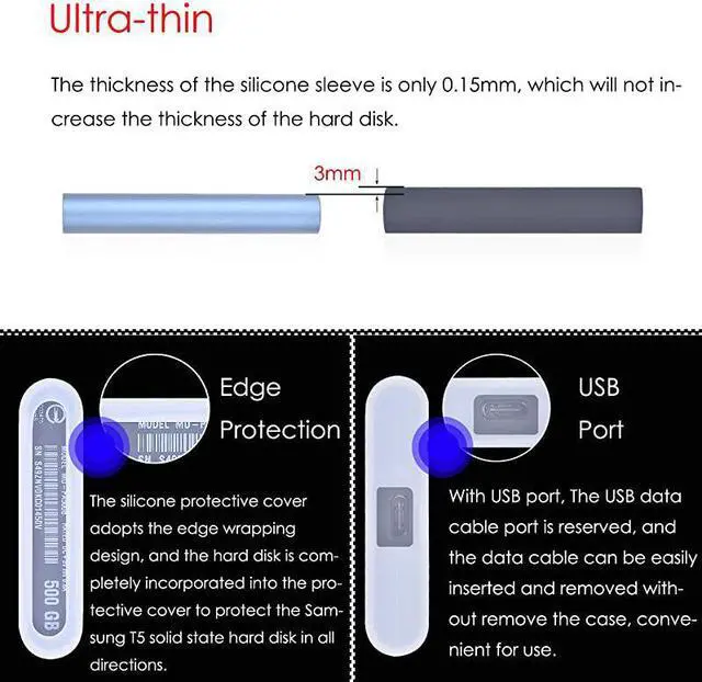 Alt view image 6 of 7 - Case for Samsung T5 T3 SSD 2 Pcs Samsung T5 T3 T1 Portable 250G 500G 1T 2T USB 31 External Solid State Drives Protective Storage Case AntiScratch Shockproof UltraThin 3x24x045in
