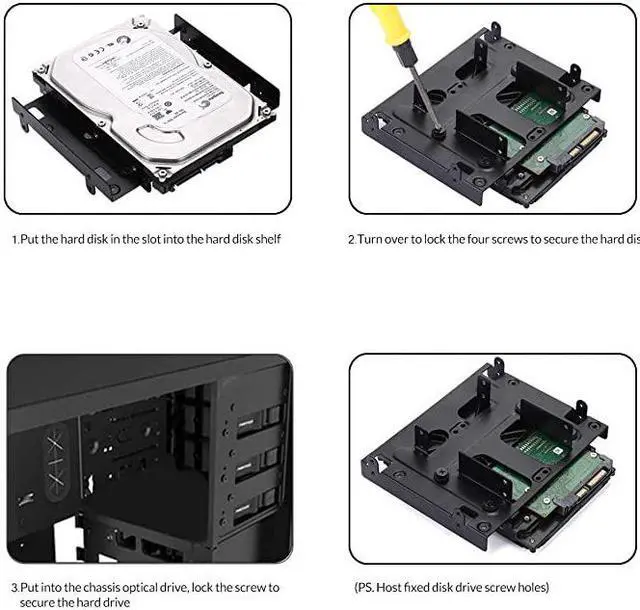 Alt view image 7 of 7 - 5.25 to 3.5 Drive Bay Adapter HDD SSD Mounting Bracket 5.25 inch to 2.5 or 3.5 Inch Internal Hard Disk Drive Mounting Kit with Screws and Shock Absorption Rubber Washer- Black