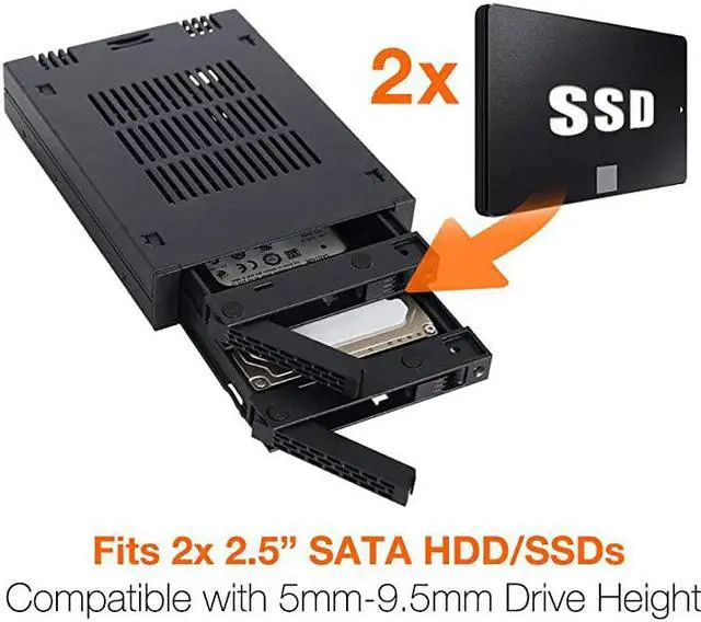 Alt view image 2 of 7 - Dual 2 x 2.5 HDD/SSD Drive Removable Mobile Rack Cage Sled Caddy for External 3.5” Bay. Comparable to Tray-Less Design - ExpressCage MB742SP-B