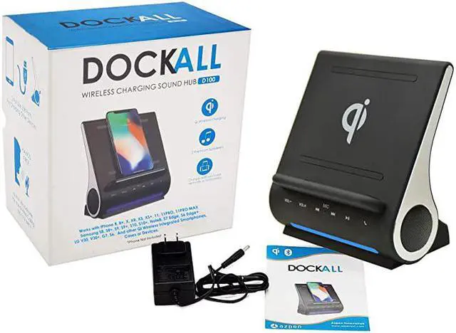 Alt view image 7 of 7 - Dockall D100 Qi Wireless Charger Bluetooth Premium Speakers Docking Station with Built in Mic Handsfree call 3 in 1 Station for iPhone and Samsung phone