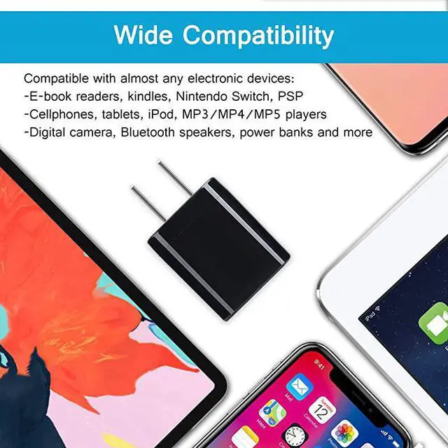 Alt view image 7 of 7 - Wall Charger3Pack 21A5V Dual Port Cubes Power Adapter Charger Plug Charging Block Compatible for iPhone11ProXsXRX8766s PlusSamsung Galaxy S10S9Note1098LG G8MotoGoogle Black