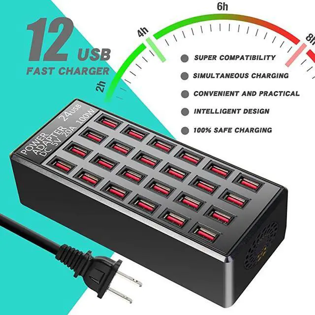 Alt view image 5 of 6 - 24(20A) Port USB Fast Charging Station,Travel Desktop USB Rapid Charger,Multi Ports Charging Station Organizer Compatible with Smartphones,Tables, and More Devices,fit School,mall,Hotel,Shop