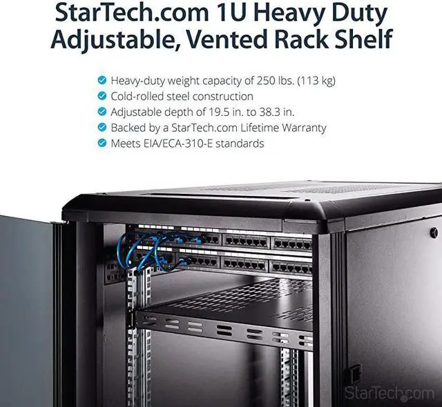 Alt view image 2 of 7 - com 1U Adjustable Vented Server Rack Mount Shelf 250lbs 195 to 38in Deep Universal Tray for 19quot AV Network Equipment Rack ADJSHELFHDVBlack