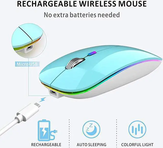 Alt view image 5 of 7 - LED Wireless Mouse  G12 Slim Rechargeable Wireless Silent Mouse 24G Portable USB Optical Wireless Computer Mice with USB Receiver and Type C Adapter Blue