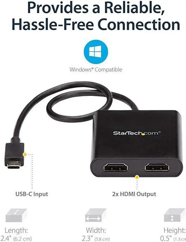 Alt view image 5 of 6 - com 2Port Multi Monitor Adapter USBC to 2x HDMI Video Splitter USB TypeC to HDMI MST Hub Dual 4K 30Hz or 1080p 60Hz Thunderbolt 3 Compatible Windows Only MSTCDP122HD
