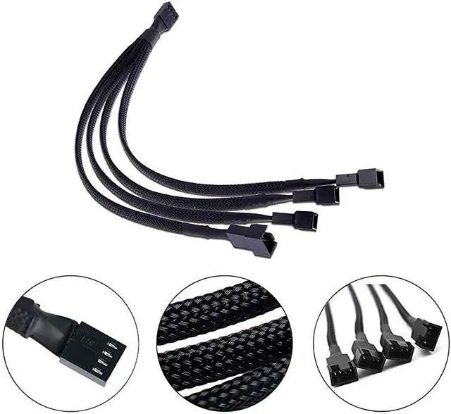 Alt view image 2 of 6 - PWM Fan Splitter Cable 4 Pin Black Sleeved Case Fan Splitter Cable 1 to 4 Converter Braided Y Splitter Computer PC Fan Extension Power Cable 10.5 Inches 2 Pack