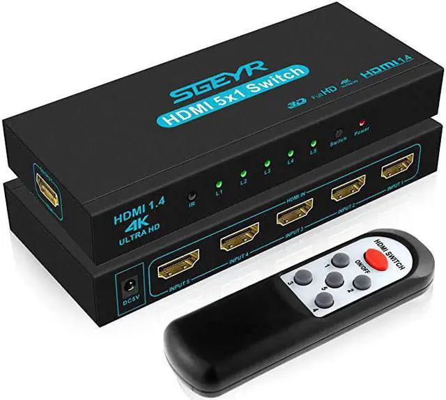 Main image of HDMI Switch  5x1 HDMI Switcher 5 in 1 Out HDMI Switch Selector 5 Port Box with IR Remote Control HDMI 14 HDCP 14 Support 4K30Hz Ultra HD 3D 2160P 1080P