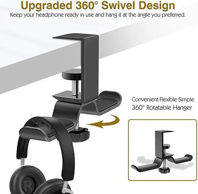 Alt view image 4 of 7 - Headphone Stand 360 Degree Rotatable Aluminum Headphone Hanger Desk Holder Mount with Adjustable Clamp for All Headphones Beats Sony Sennheiser AudioTechnicaPS5 Gaming Headphone Black