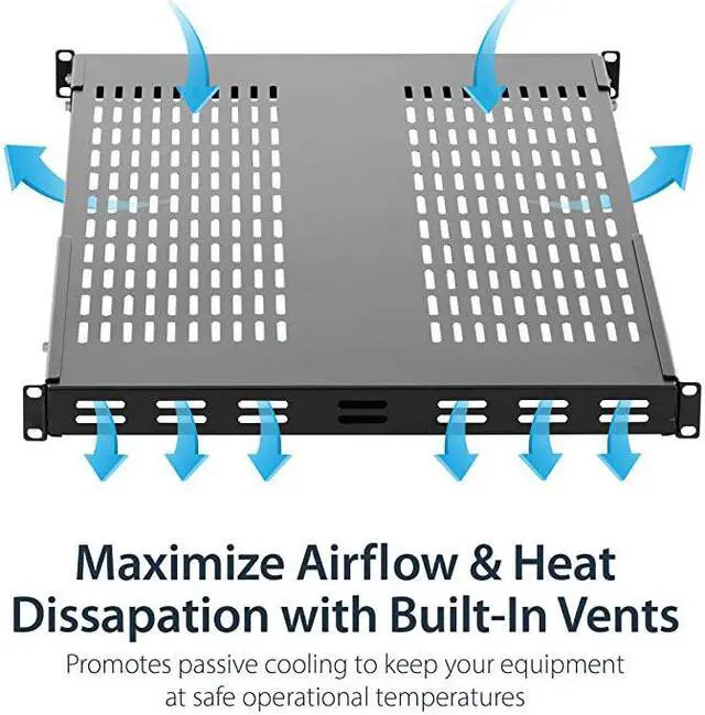 Alt view image 4 of 7 - com 1U Adjustable Vented Server Rack Mount Shelf 250lbs 195 to 38in Deep Universal Tray for 19quot AV Network Equipment Rack ADJSHELFHDVBlack