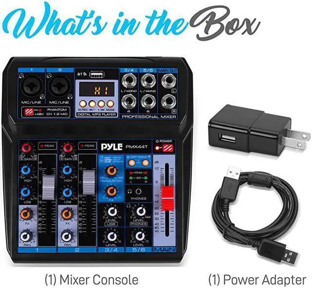 Alt view image 2 of 2 - Professional Wireless DJ Audio Mixer 6Channel Bluetooth Compatible DJ Controller Sound Mixer wDSP Effects USB Audio Interface Dual RCA in XLR14 Microphone in Headphone Jack PMX44T5