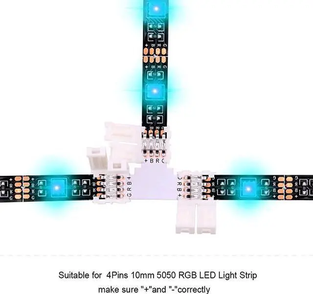 Alt view image 4 of 7 - 4Pin RGB LED Strip Connector Kit include 164FT RGB Extension Cable 2x T L Shape Connectors 4x Strip Jumper 2x Gapless Connector 20x LED Strip Clip 20x Male Connector 2x Quick Connector