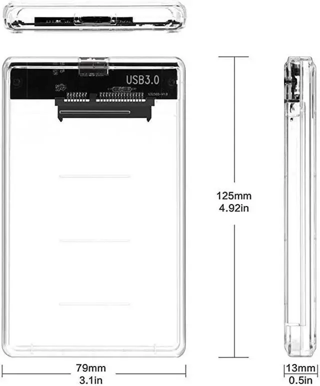 Alt view image 3 of 5 - Transparent Clear USB 30 to SATA 25inch Hard Drive HDD Solid State Drive SSD HighSpeed Enclosure External Case
