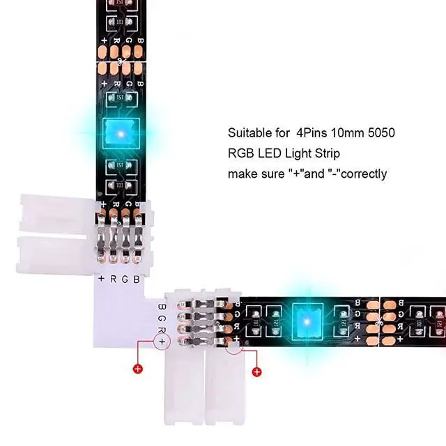 Alt view image 3 of 7 - 4Pin RGB LED Strip Connector Kit include 164FT RGB Extension Cable 2x T L Shape Connectors 4x Strip Jumper 2x Gapless Connector 20x LED Strip Clip 20x Male Connector 2x Quick Connector