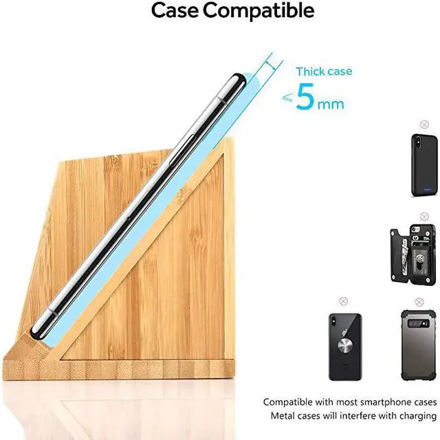 Alt view image 5 of 7 - Bamboo Wireless Charger with Organizer Wood Wireless Charging Station for iPhone 11 X 8 Plus and Samsung S7 Edge S8 Plus S9 Plus Note 8
