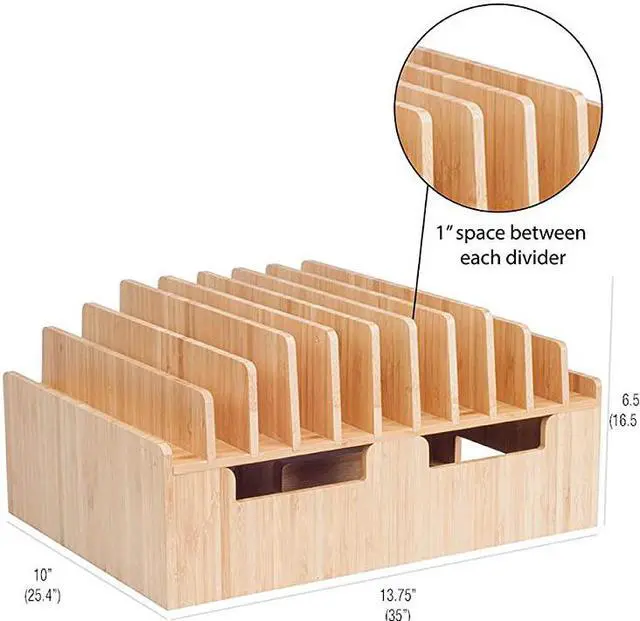 Alt view image 2 of 6 - Bamboo 10Port Charging Station amp Docking Organizer for Smartphones amp Tablets FamilySized for use in Corporate Offices amp Classrooms