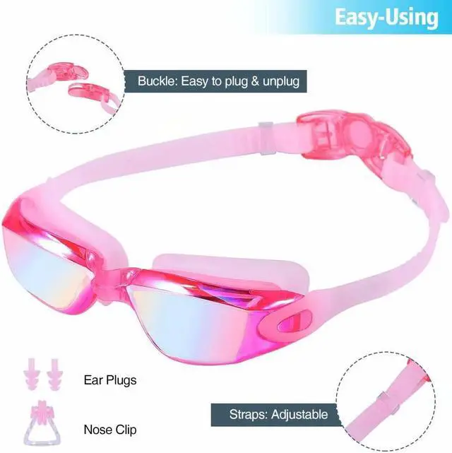 Alt view image 4 of 6 - Goggles for Men Women Teens, Anti-Fog UV-Protection Leak-Proof(Pink Mirrored Colorful)