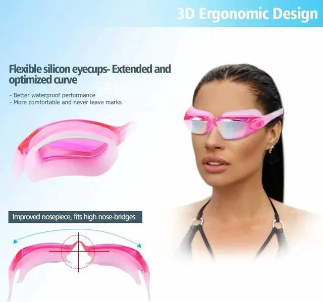 Alt view image 2 of 6 - Goggles for Men Women Teens, Anti-Fog UV-Protection Leak-Proof(Pink Mirrored Colorful)