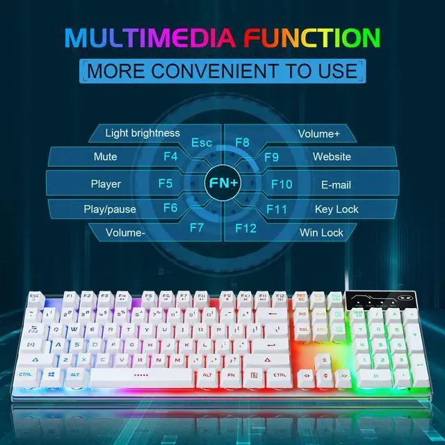 Alt view image 3 of 7 - Gaming Keyboard and Mouse Combo, MageGee K1 LED Rainbow Backlit Keyboard with 104 Key Computer PC Gaming Keyboard for PC/Laptop(White)